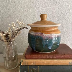 Handmade studio pottery canister with lid